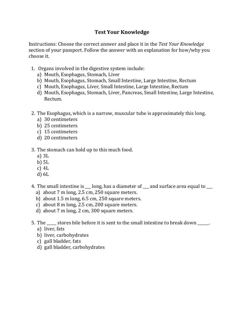 The Human Digestive System - Test your Knowledge