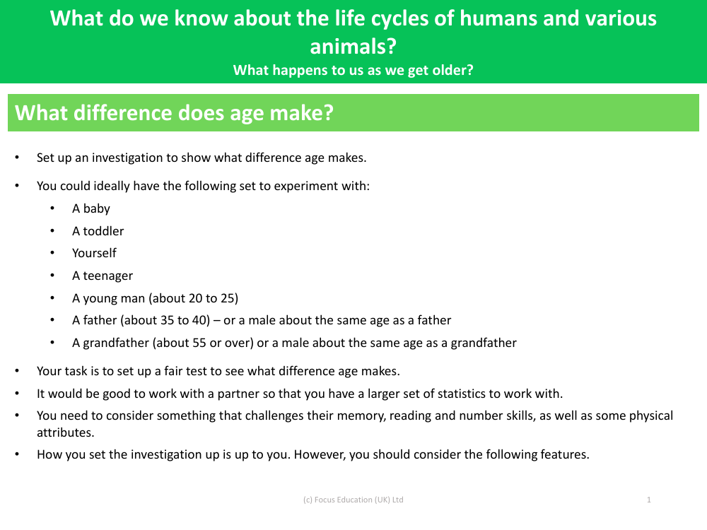 What difference does age make? - Activity - Year 5