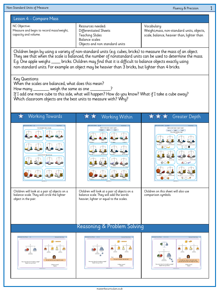 Weight and volume - Compare mass - Worksheet