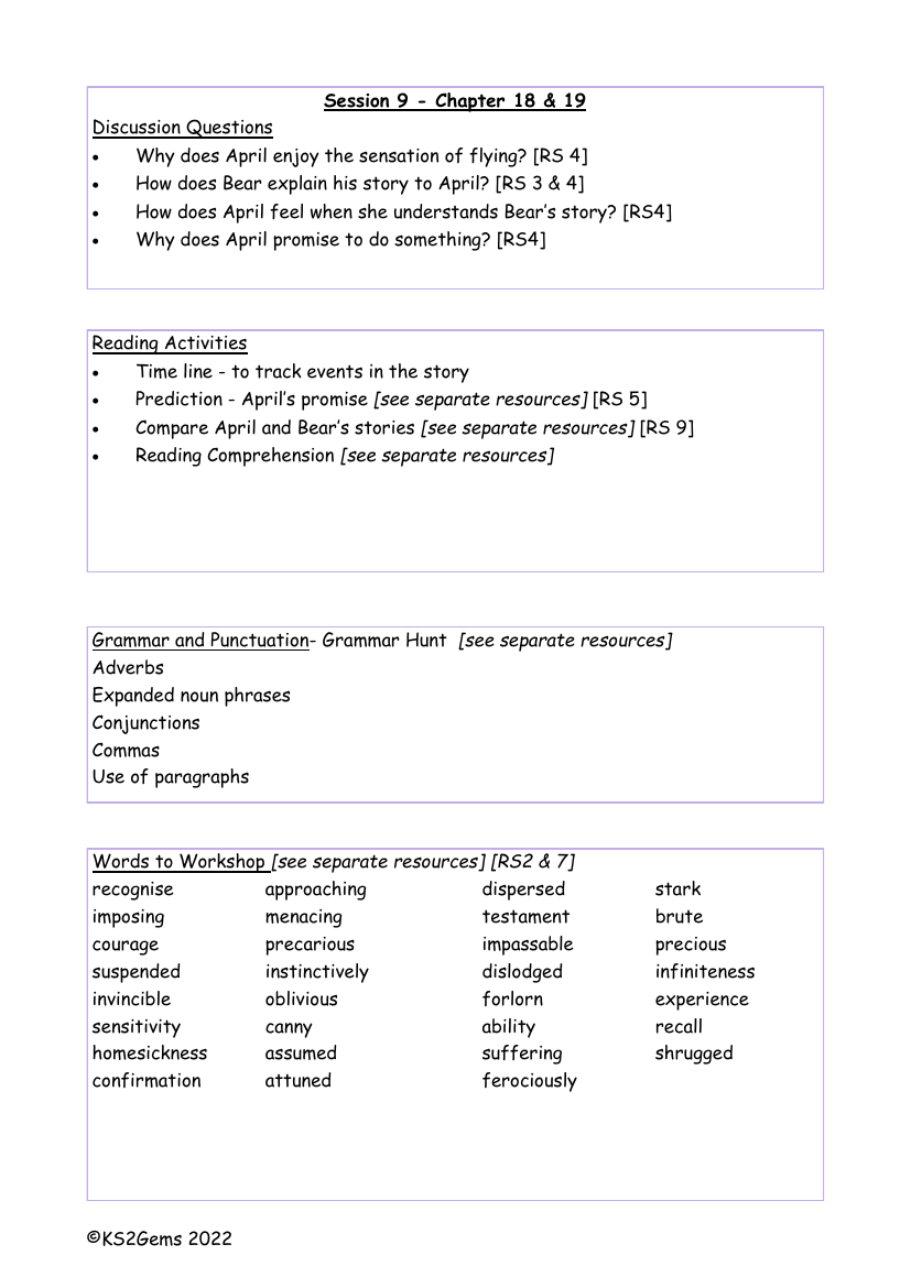 The Last Bear - Session 9 - Worksheet