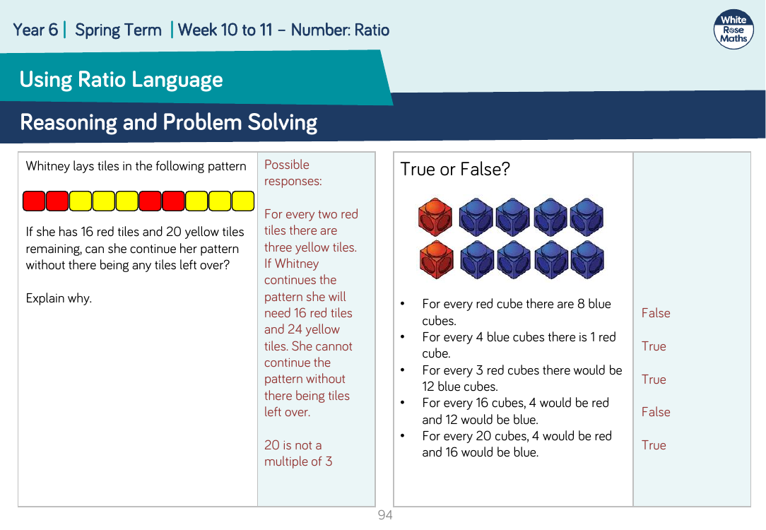 ratio reasoning and problem solving year 6