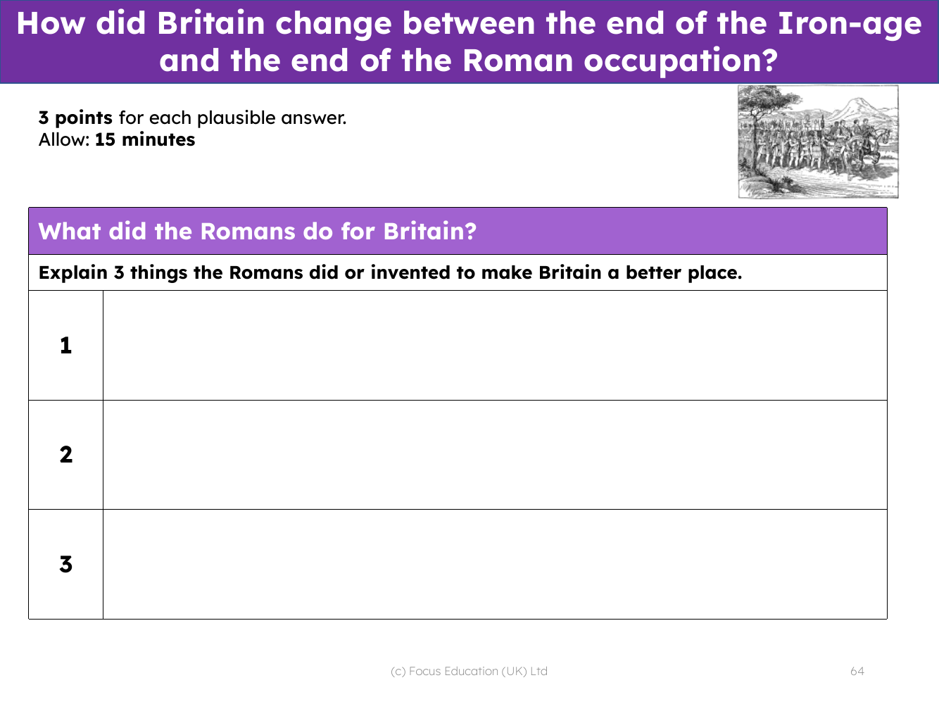 Give me 3 - Things the Romans did for Britain