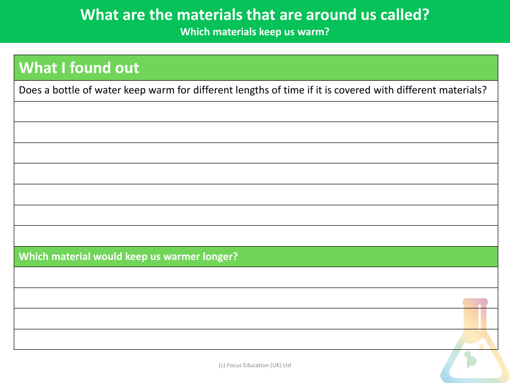 Which materials keep us warm? - Results table