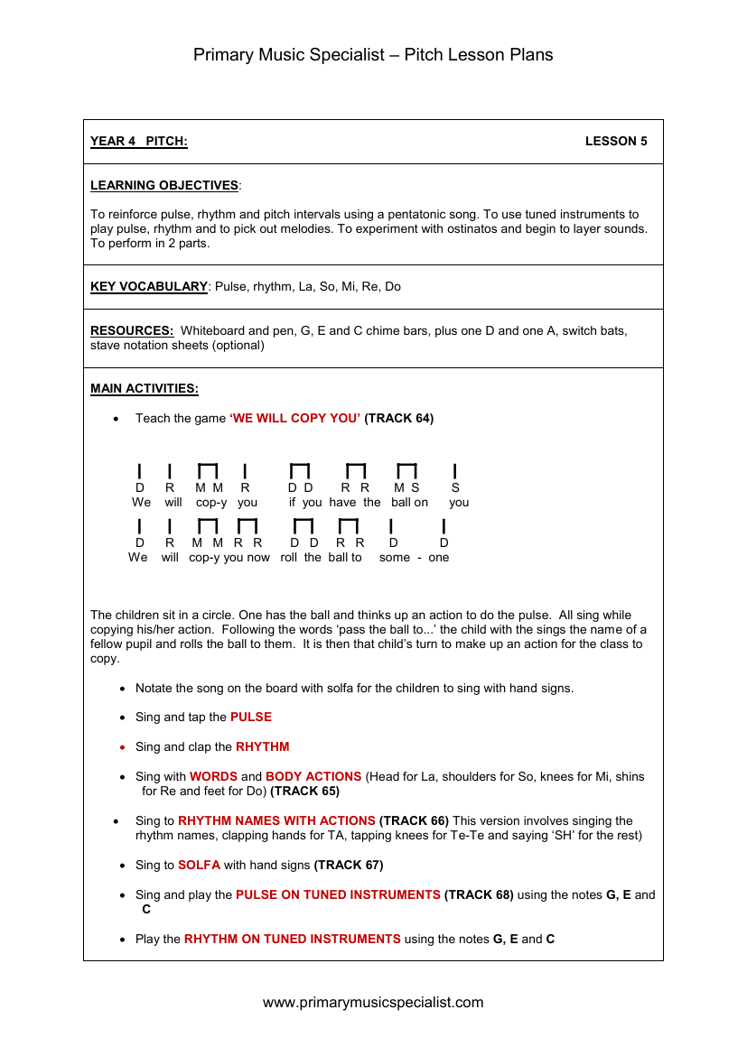 Pitch Lesson Plan - Year 4 Lesson 5