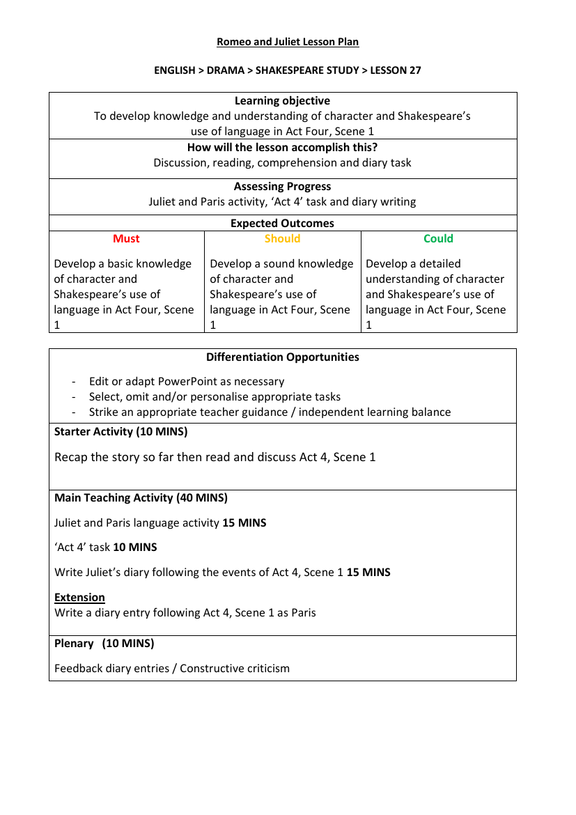 Romeo & Juliet Lesson 20: The Marriage - Lesson Plan