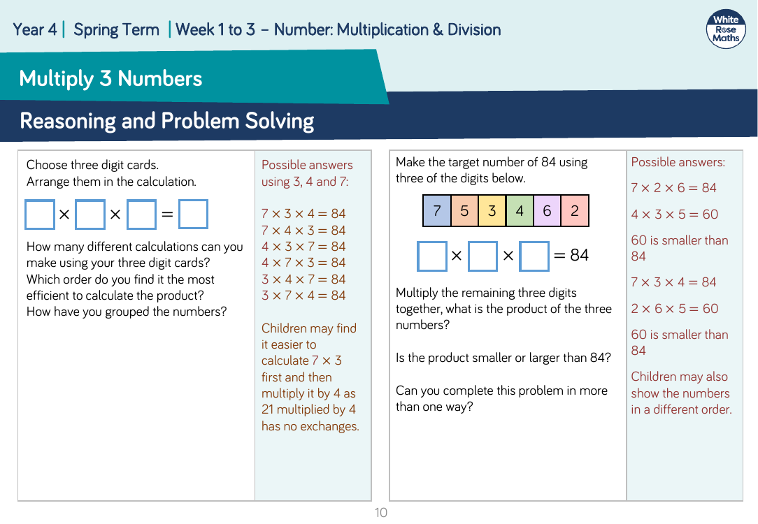 year 4 multiplication reasoning and problem solving