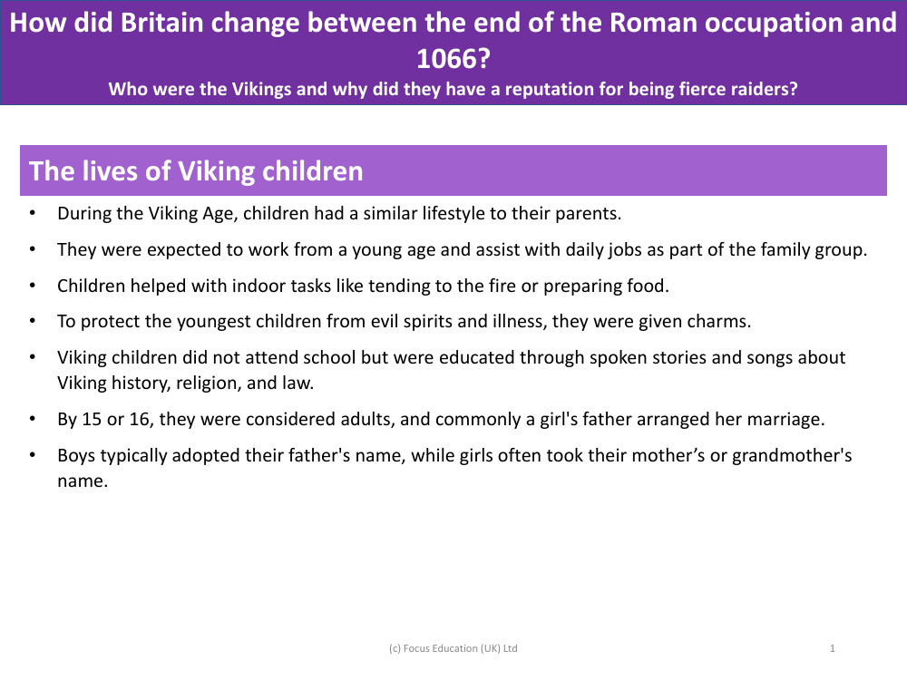 The lives of Viking children - Info pack