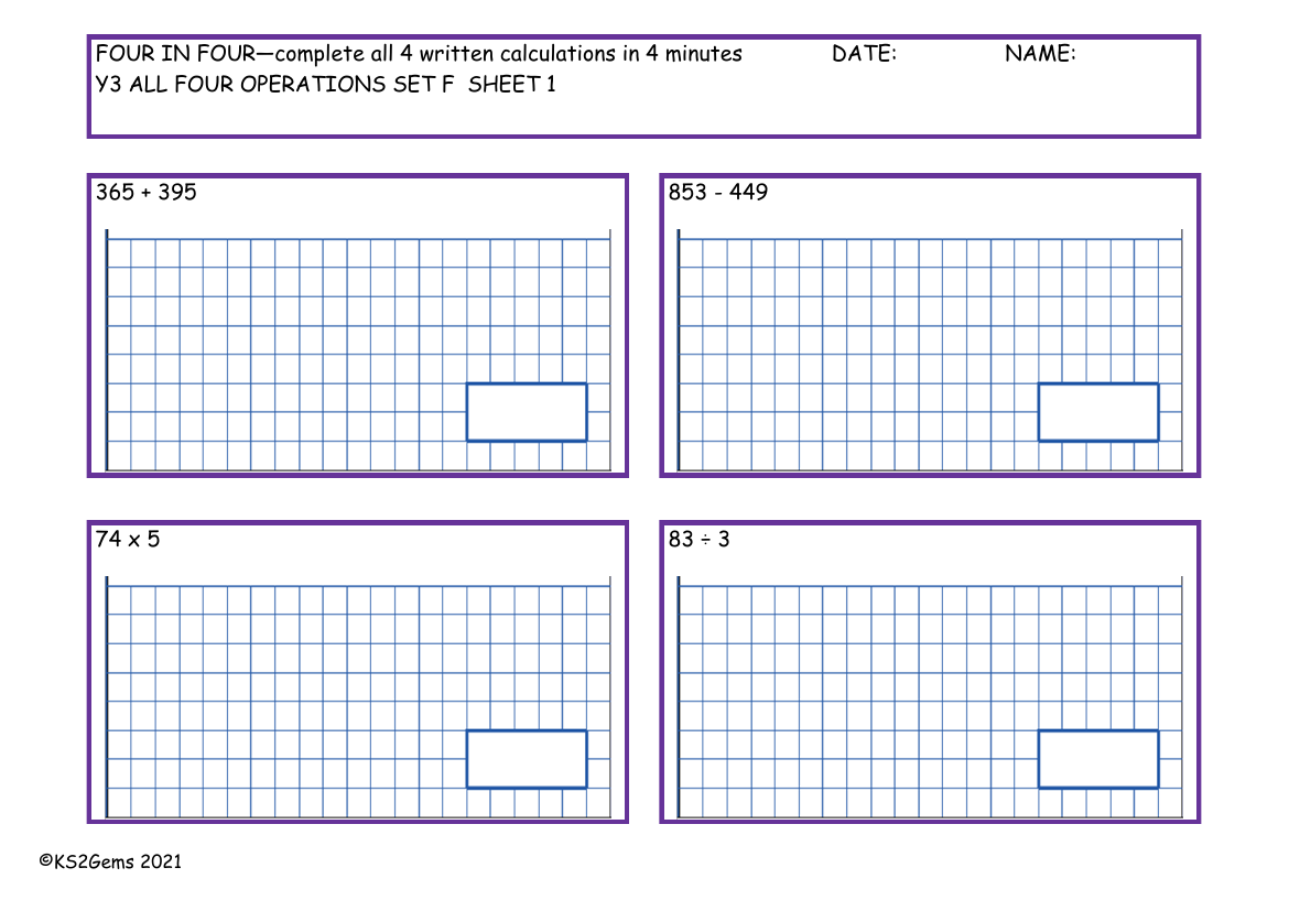 Four in Four - All Four Operations  Set F