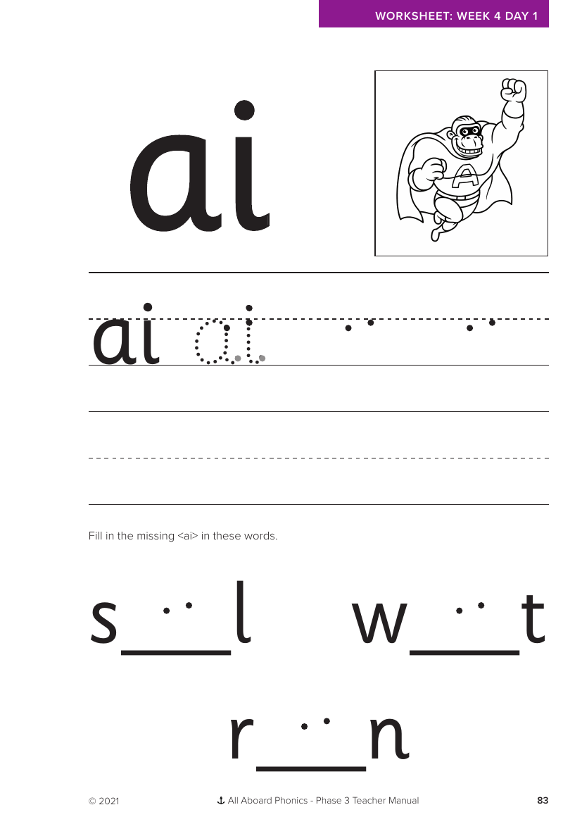 Week 4, lesson 1 Letter formation - "ai" Phonics Phase 3  - Worksheet