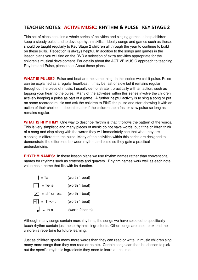 Rhythm and Pulse - KS2 - Teacher Notes