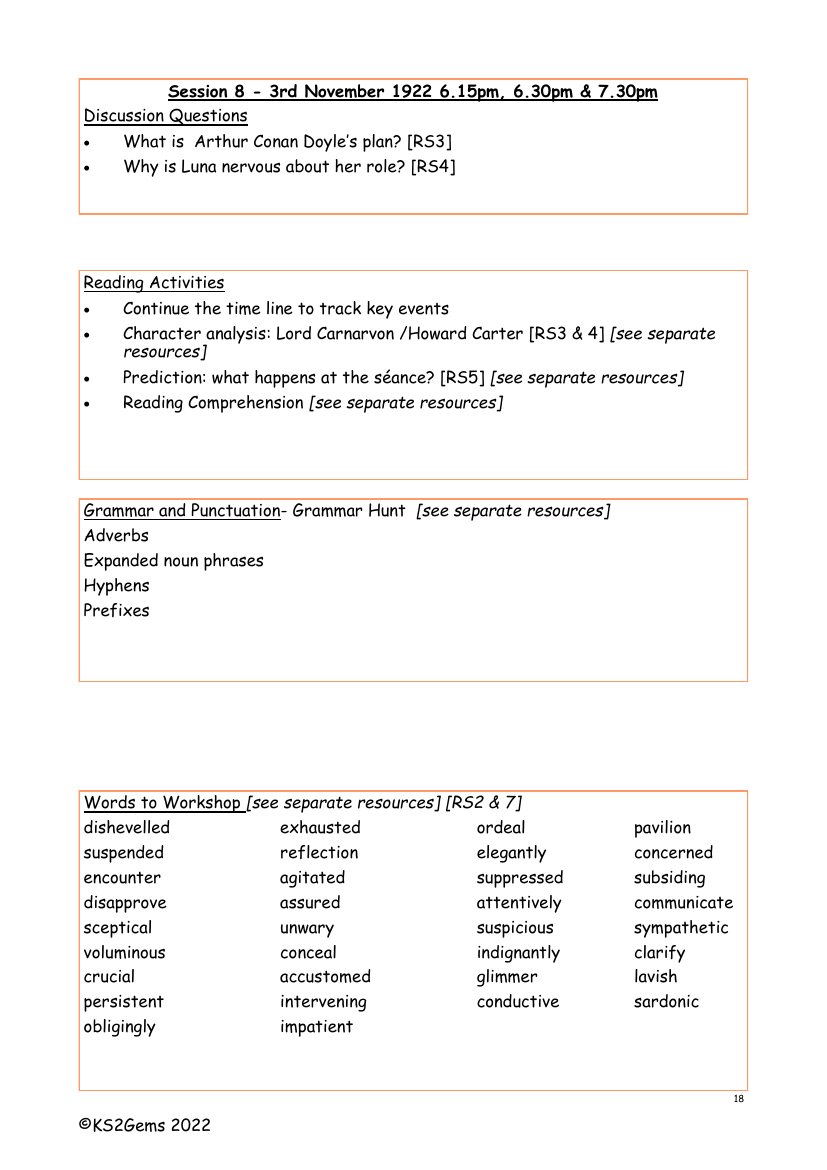 The Mummy's Curse - Session 8 - Worksheet