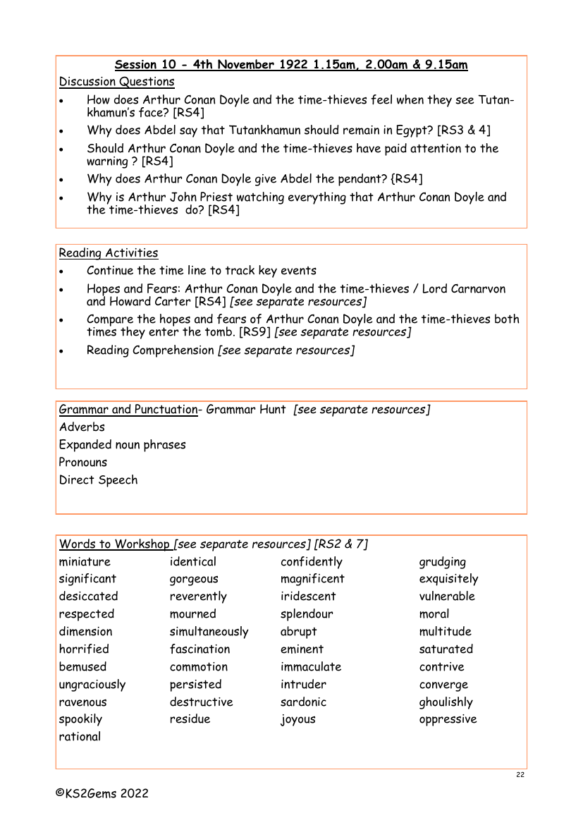 The Mummy's Curse - Session 10 - Worksheet