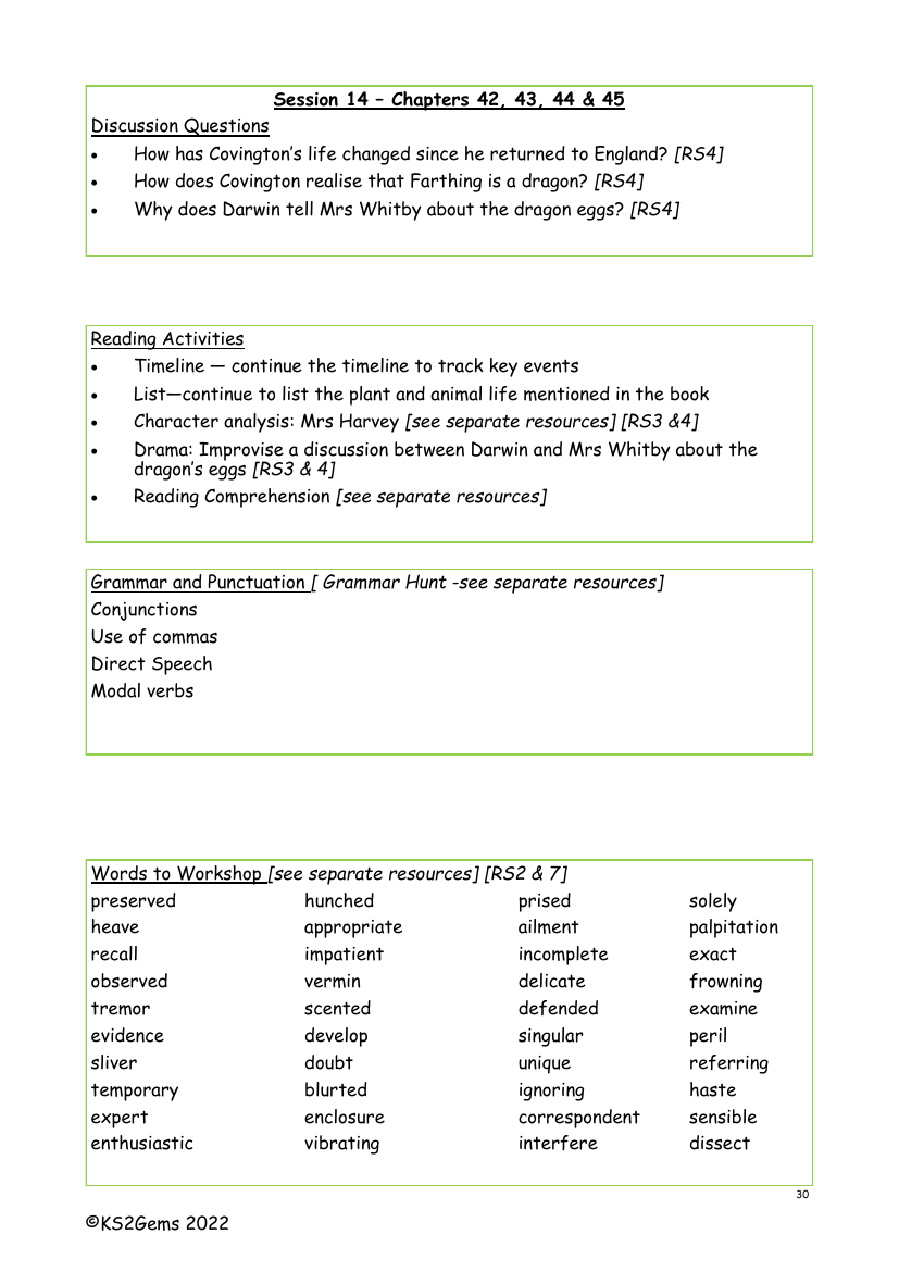 Darwin's Dragons - Session 14 - Chapters 42 - 45 - Worksheet