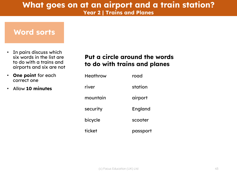 Word sorts - Trains and Planes