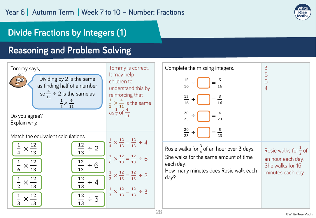 Divide fractions by integers (1): Reasoning and Problem Solving