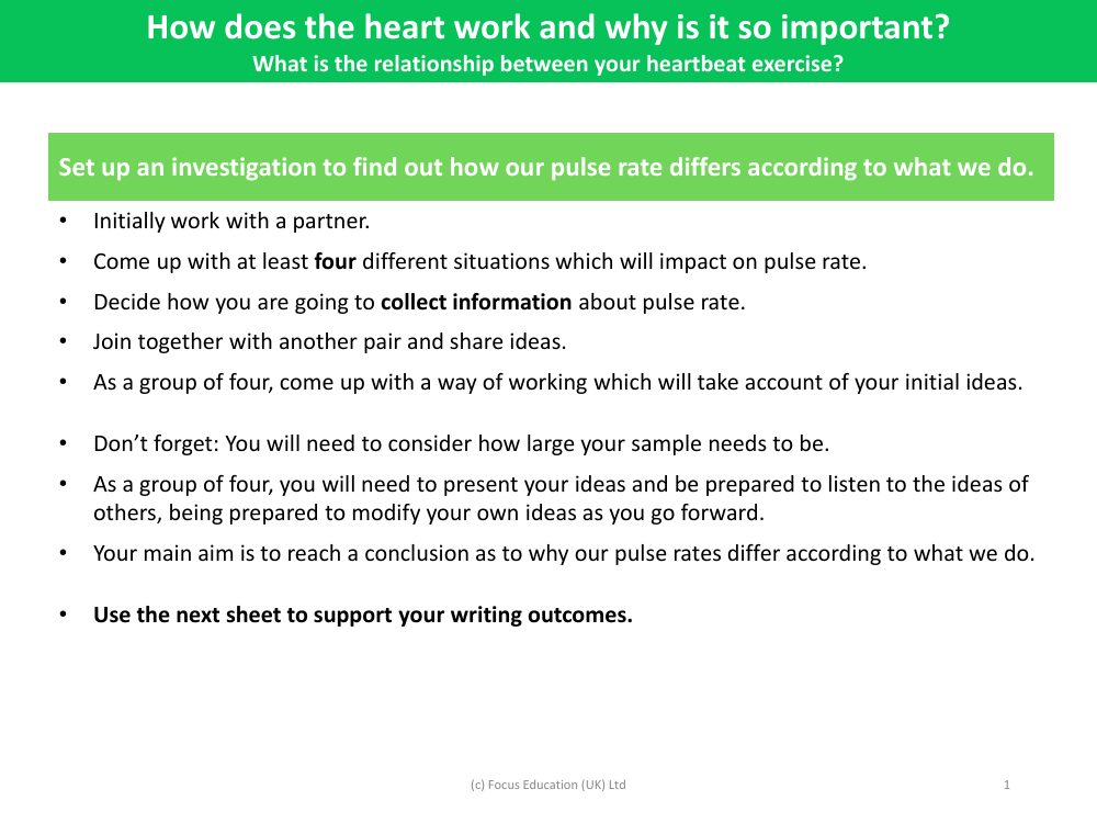 Pulse rates - Investigation instructions