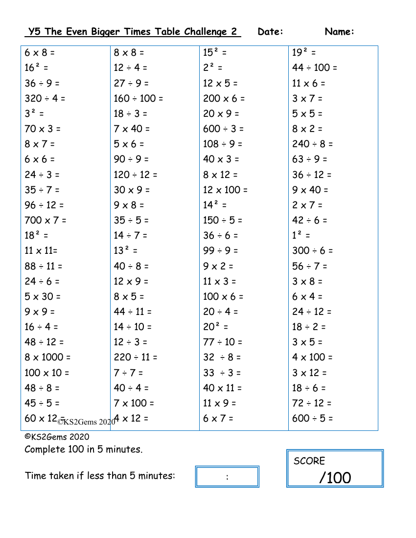 The Even Bigger Times Table Challenge 2