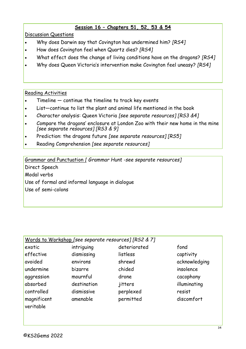 Darwin's Dragons - Session 16 - Chapters 51 - 54 - Worksheet