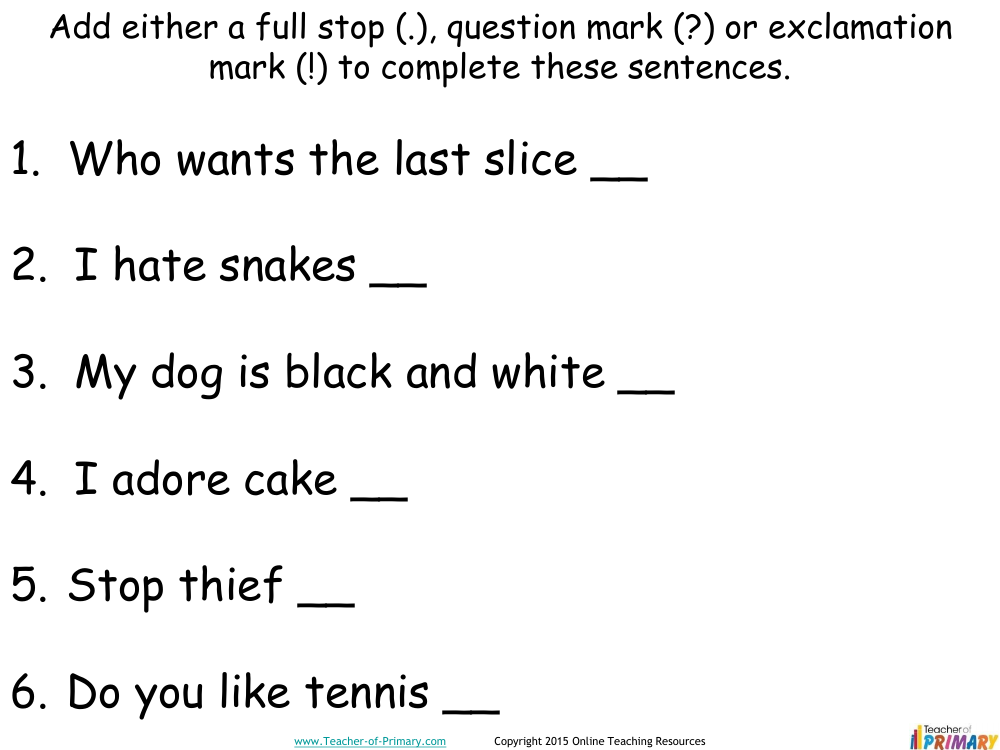 Exclamation Marks KS1 - Worksheet | English Year 1