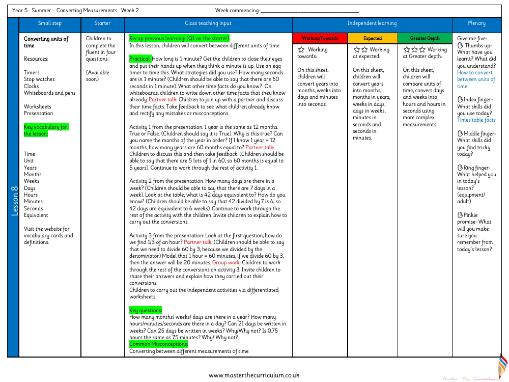 Converting Units - Converting Units of Time - Planning