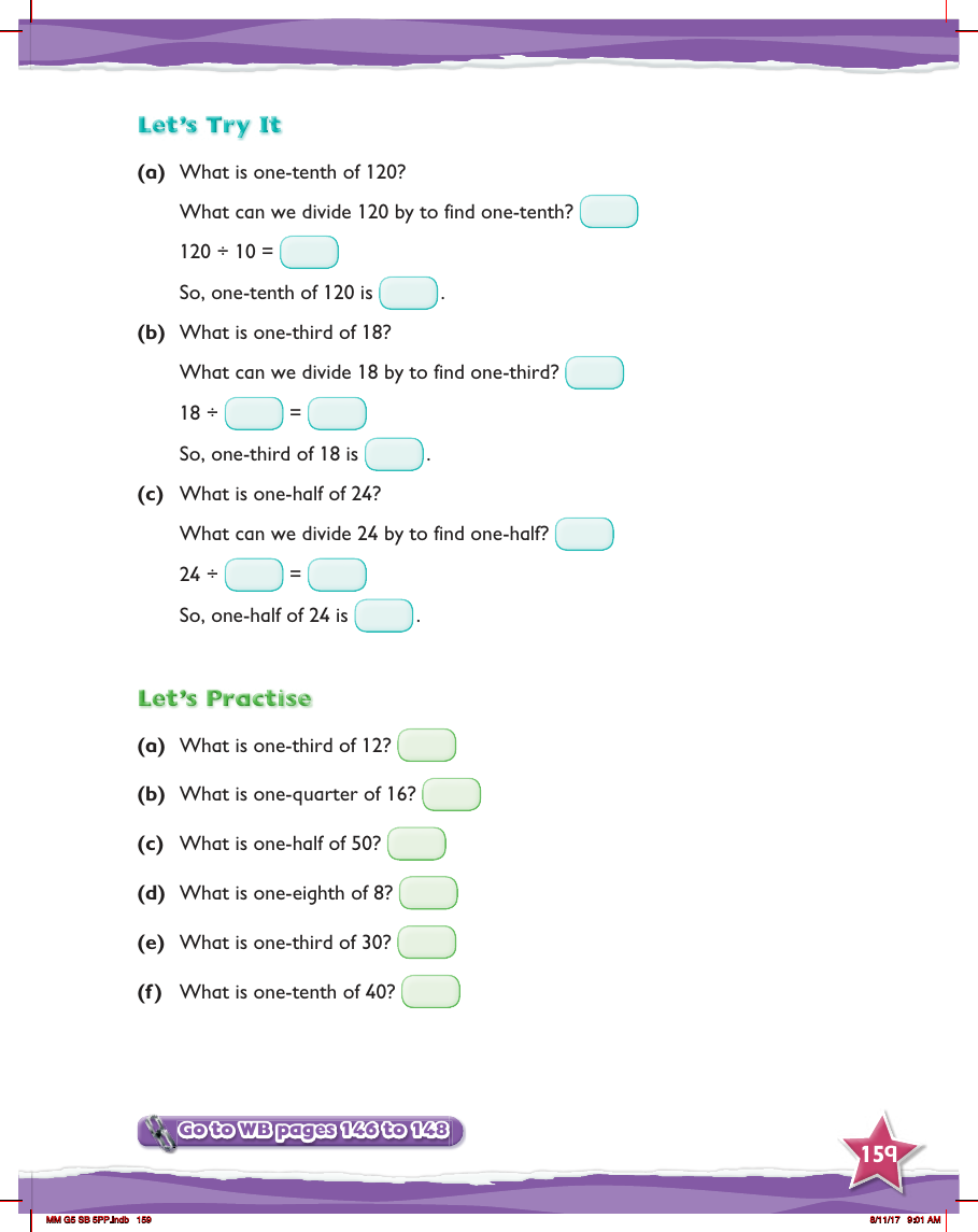 Max Maths, Year 5, Try it Review of finding fractions of numbers