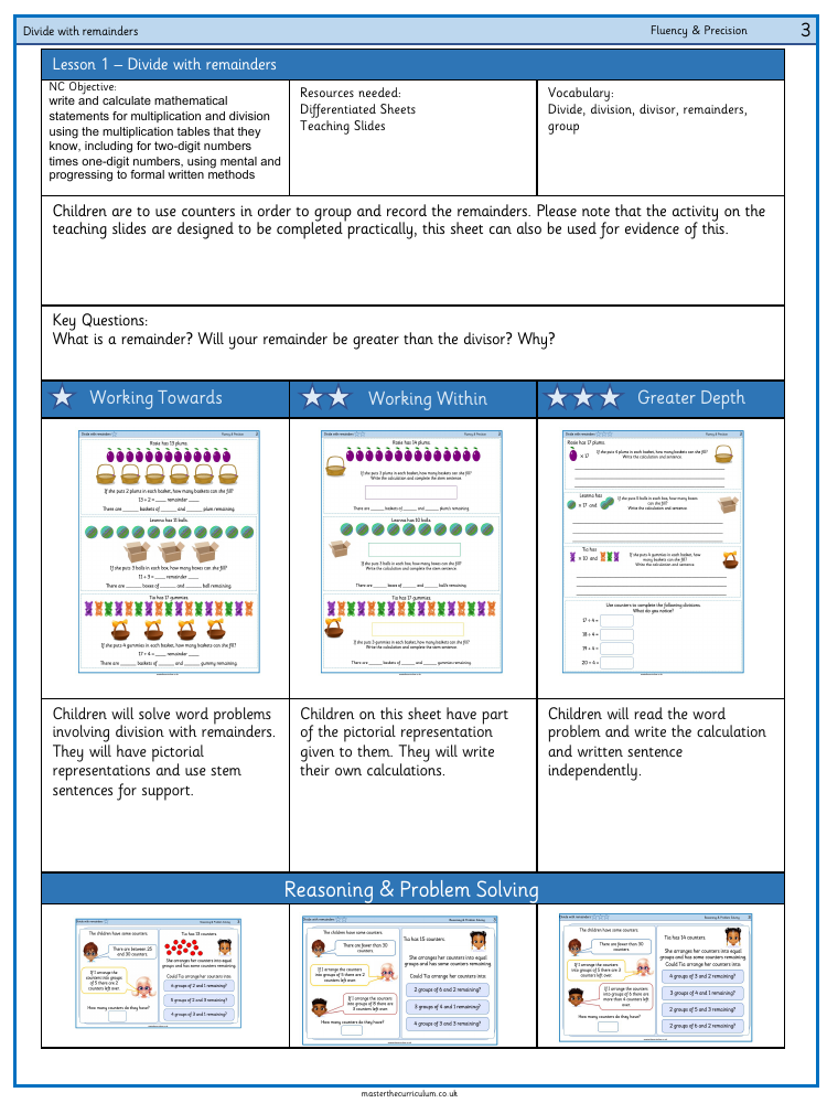 Multiplication and division - Divide with remainders activity - Worksheet