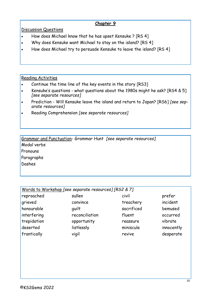 Kensuke's Kingdom - Chapter 9 - Worksheet