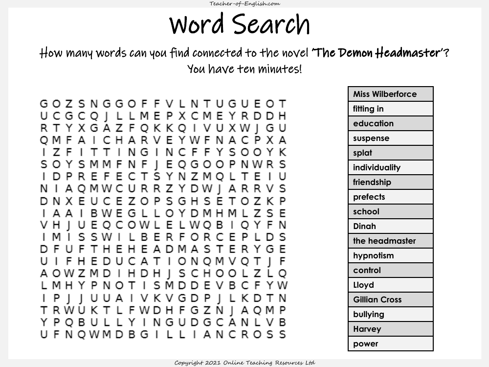 The Demon Headmaster - Lesson 11 - Wordsearch and Worksheets | English ...