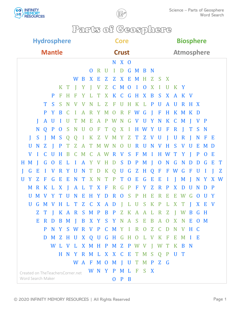 Parts of Geosphere - Word Search