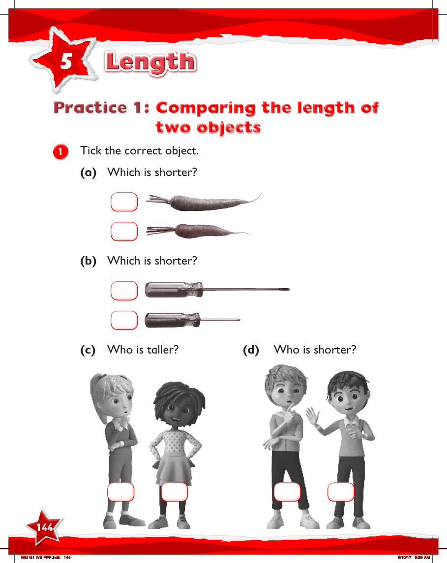 Max Maths, Year 1, Work Book, Comparing the length of two objects