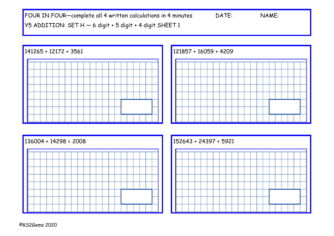 Four in Four Addition Set H - 6d + 5d + 4d