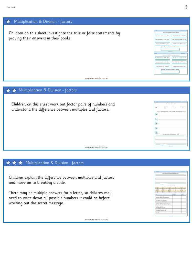 Multiplication and Division (1) - Factors - Worksheet