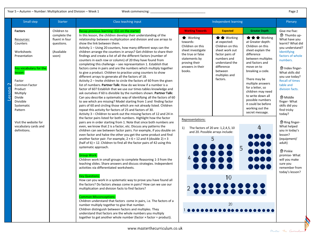 Multiplication and Division (1) - Factors - Planning