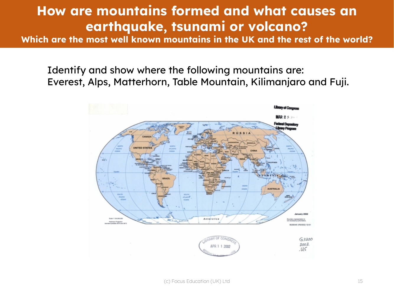 Locate on a map - Mountains of the world