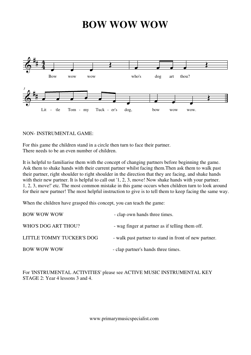 Instrumental Year 4 Notations - Bow wow wow instrumental