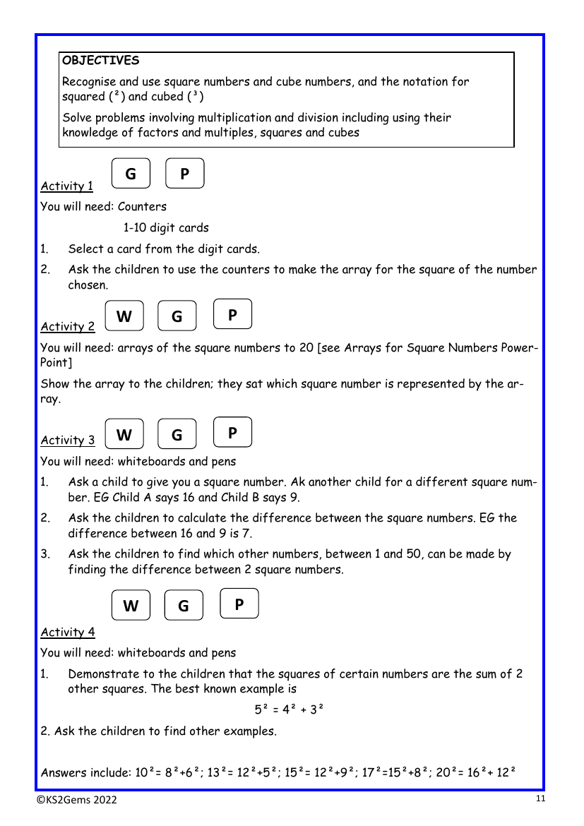 Square and cube numbers worksheet