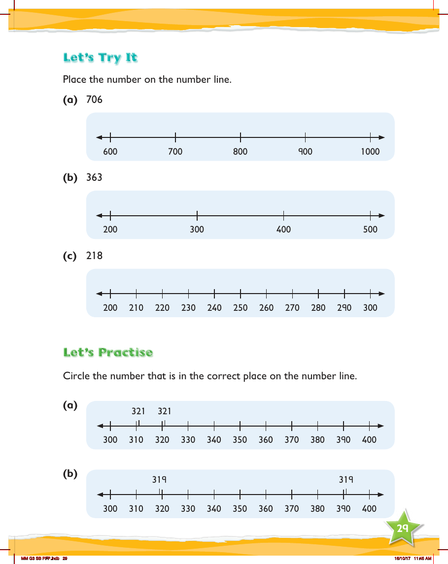 Max Maths, Year 3, Try it, Placing numbers on a number line marked in multiples of 10 or 100
