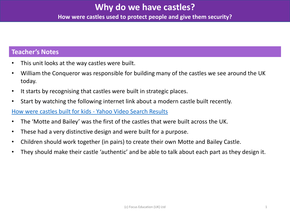 How were castles used to protect people and to give them security? - Teacher notes