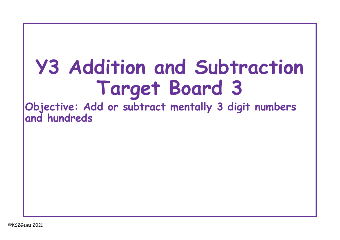 Addition and Subtract Target Board - Add 100s