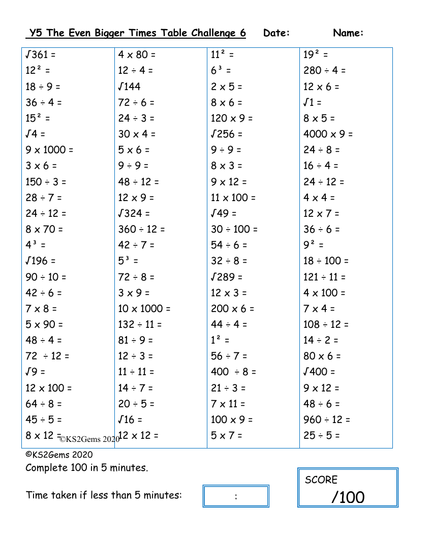 The Even Bigger Times Table Challenge 6