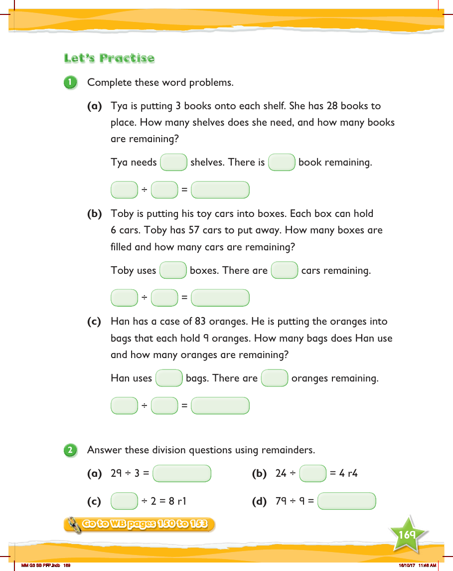 Max Maths, Year 3, Practice, Division leaving a remainder