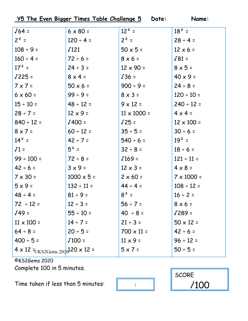 The Even Bigger Times Table Challenge 5