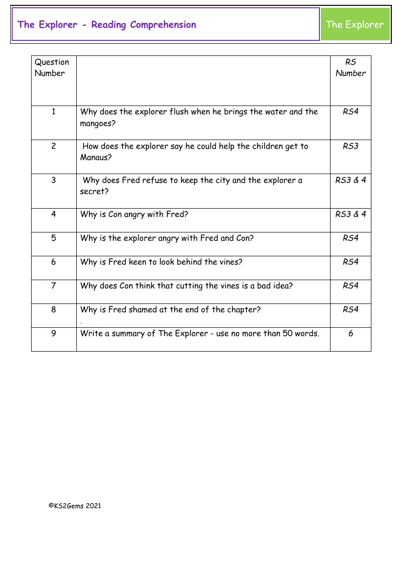 The Explorer - Session 17 - Reading Comprehension