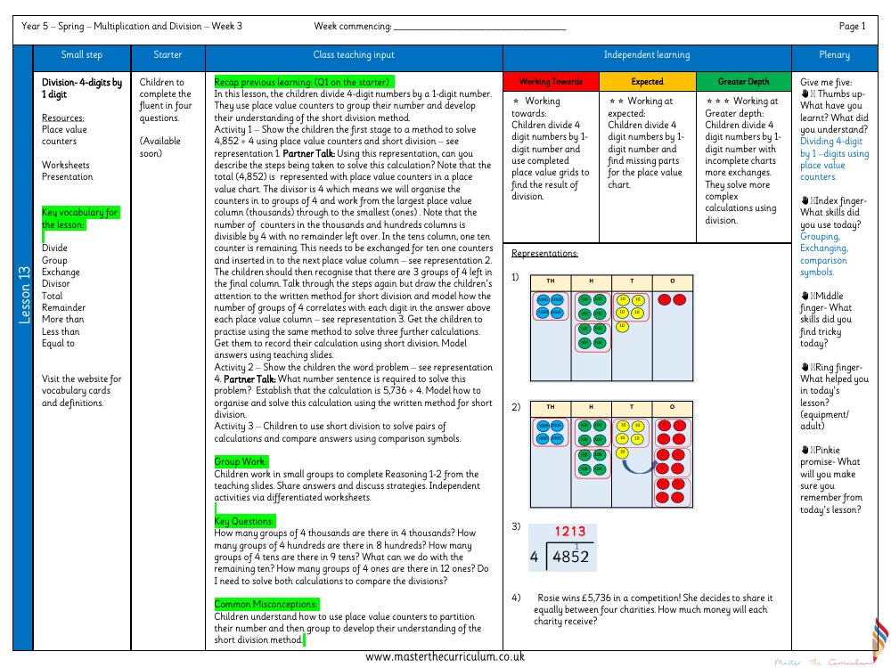 Multiplication and Division (2) - Divide 4-digits by 1 -digit - Planning