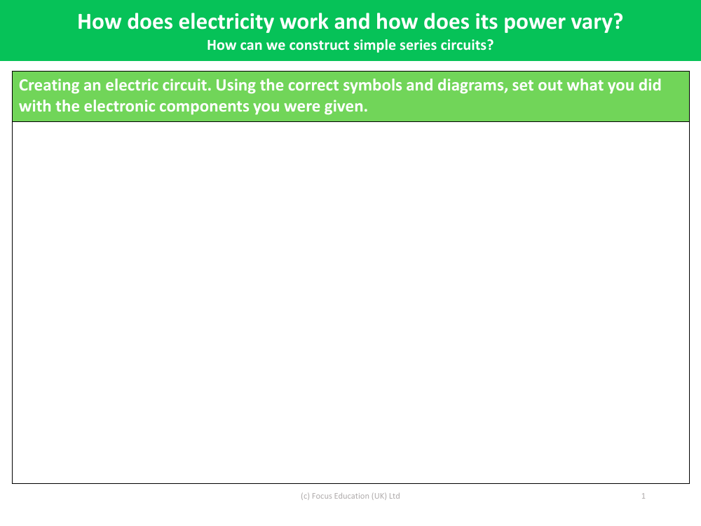 Creating an electric circuit - Worksheet - Year 6