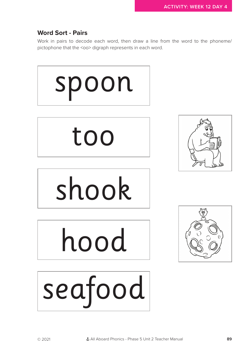 Week 12, lesson 4 Word Sort - Pairs activity - Phonics Phase 5, unit 2 - Worksheet