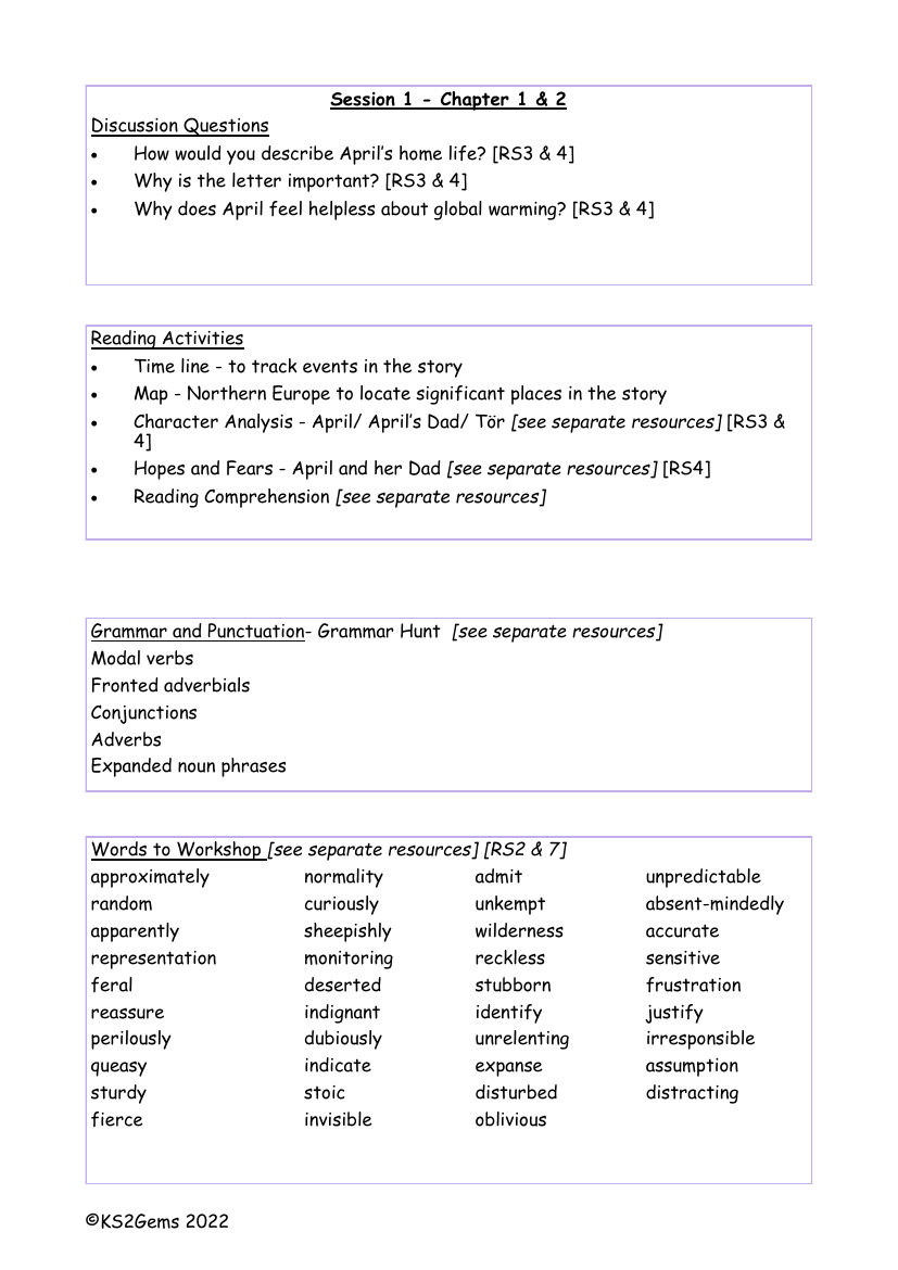 The Last Bear - Session 1 - Worksheet