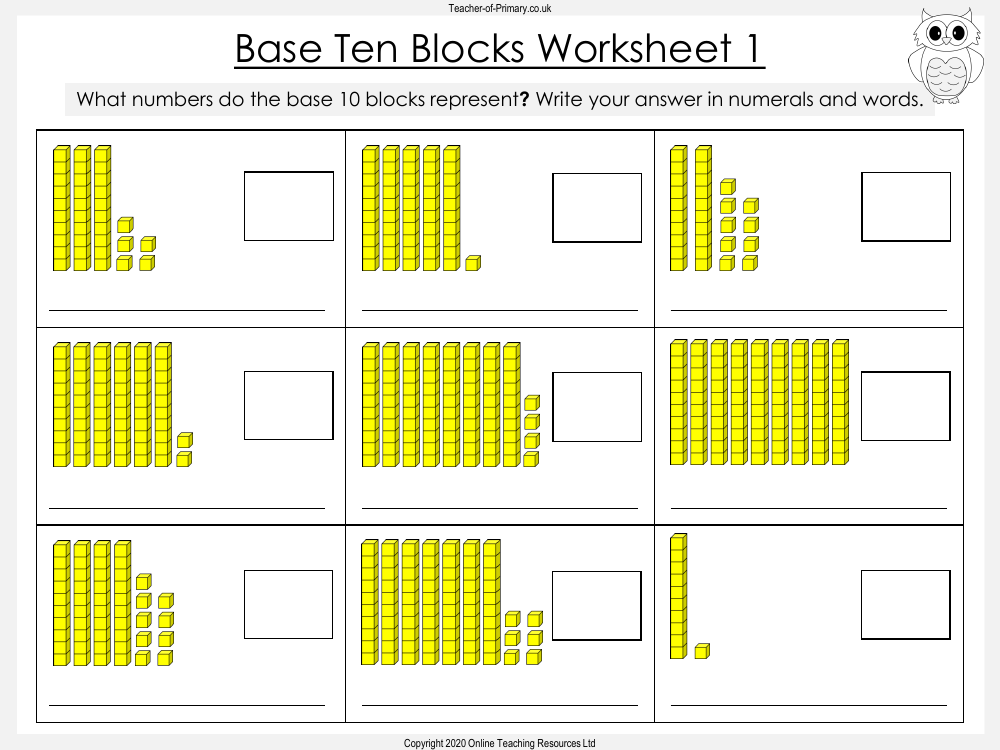 Base Ten Blocks - Representing Numbers 21 to 99 - Worksheet