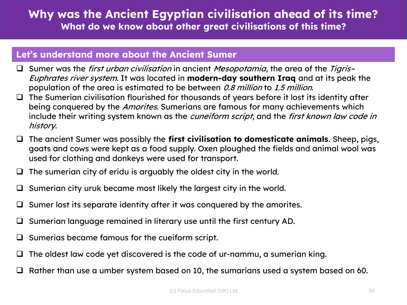 The Ancient Sumer - Info sheet