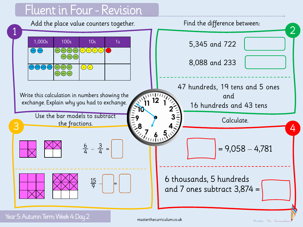 Addition and Subtraction - Add two 4-digit numbers – more than one exchange - Starter